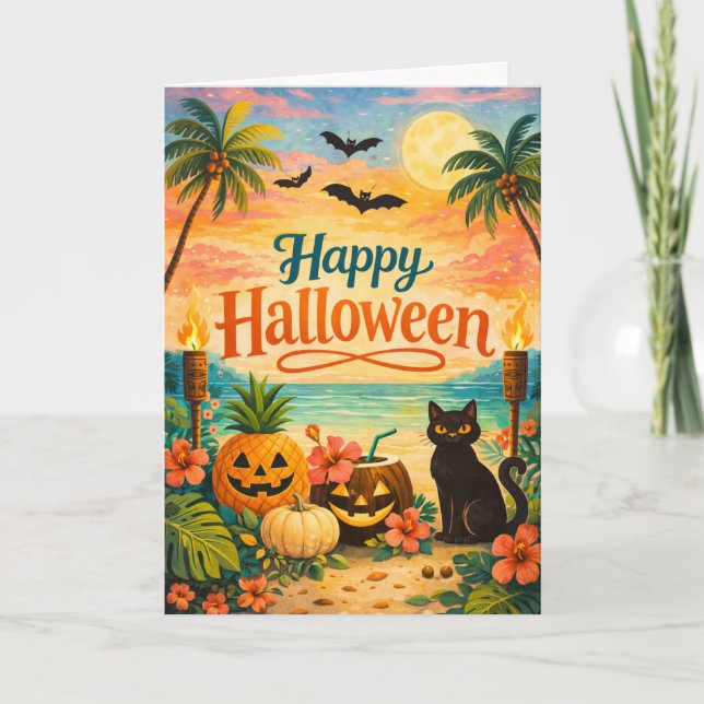 Tropical Colorful Whimsical Halloween Card (Front)