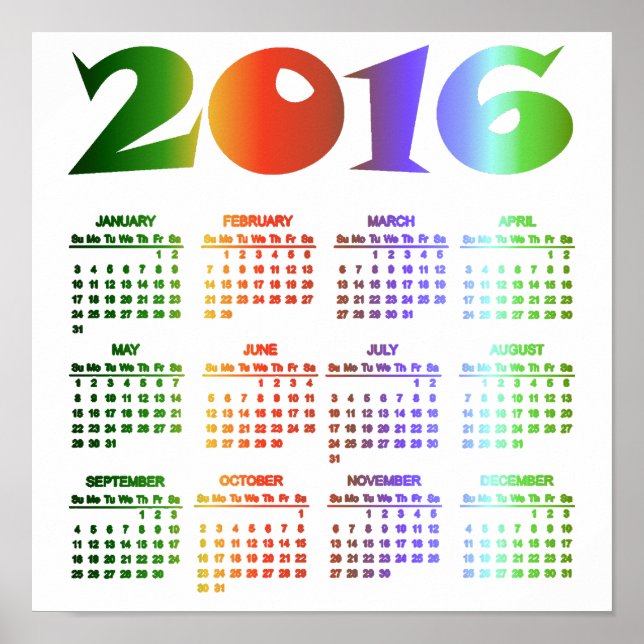 Tropical Colors 2016 Calendar Poster (Front)