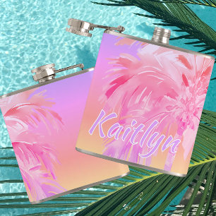 Tropical Colors Aloha Palm Tree Personalized Flask
