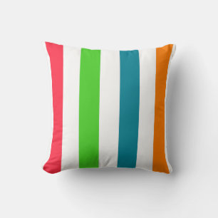 Tropical Colors and White Striped Throw Pillow