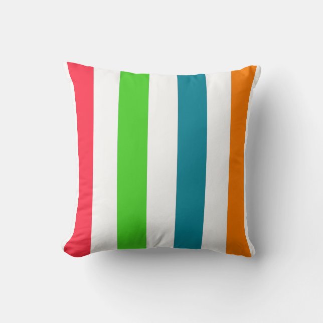 Tropical Colors and White Striped Throw Pillow (Front)
