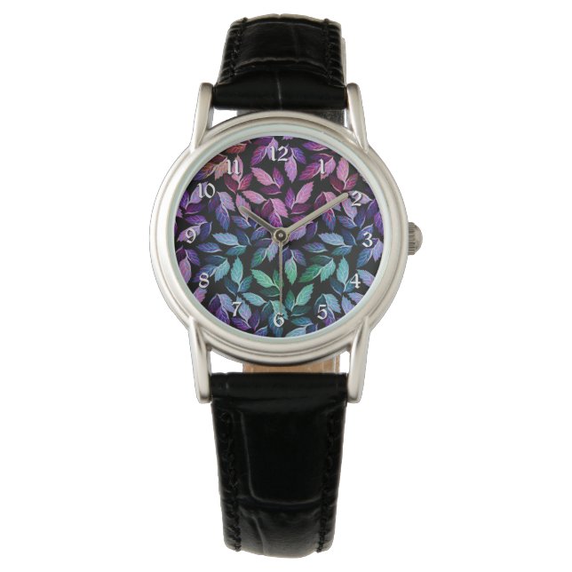 Tropical Colors Falling Leaves Wrist Watch (Front)