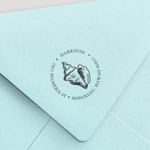 Tropical Conch Shell Round Return Address Self-inking Stamp