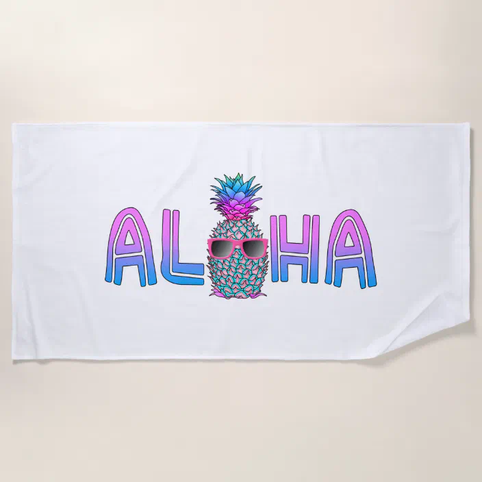 Striped Aloha Pineapple Hawaiian Beach Towel 