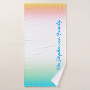 TROPICAL Cool Blue White Gradient with Blue Text Bath Towel Set