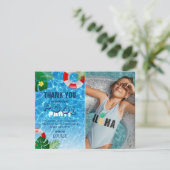 Tropical Cool Pool Party Photo Thank You Card (Standing Front)
