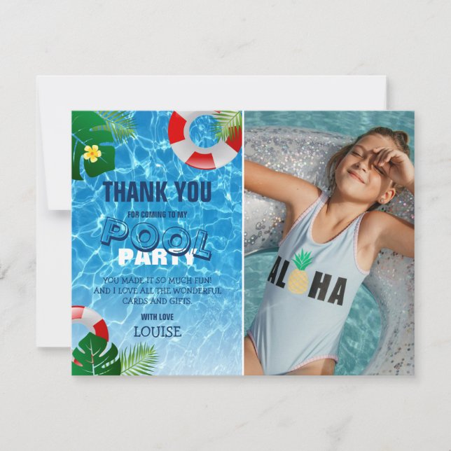 Tropical Cool Pool Party Photo Thank You Card (Front)