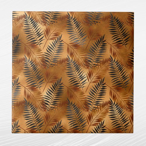 Tropical Copper Gray Palm Leaves Ceramic Tile