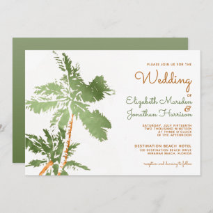 Tropical Copper Palm Trees Elegant Beach Wedding Invitation
