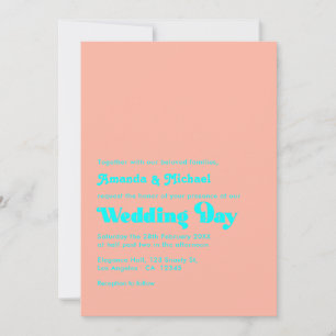 Tropical Coral and Aqua Typography Wedding Invitation