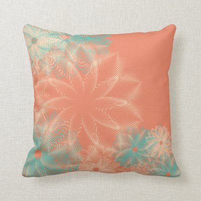 Tropical Coral and Teal Abstract Floral Throw Pillow