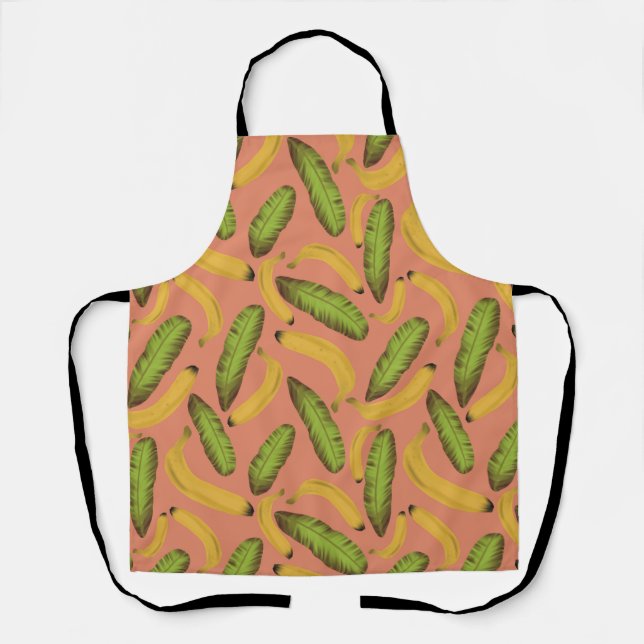 Tropical Coral Banana Leaf Pattern  Apron (Front)