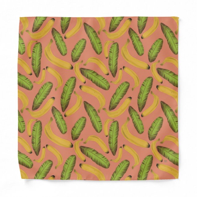 Tropical Coral Banana Leaf Pattern Bandana (Front)