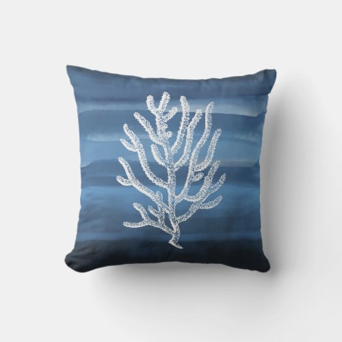 Tropical Coral Blue White Outdoor Pillow
