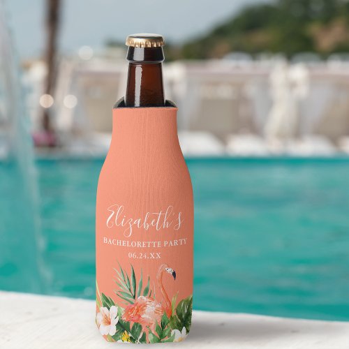 Tropical Coral Floral Bachelorette Party Bottle Cooler