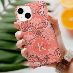 Tropical Coral Floral Pattern with Monogram Case-Mate iPhone 14 Case