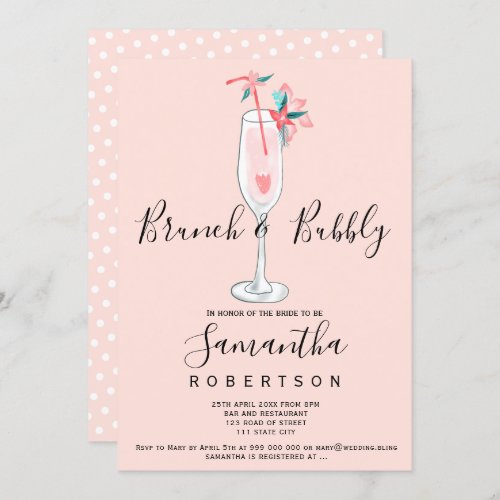 Tropical coral girly bubbly bridal shower invitation