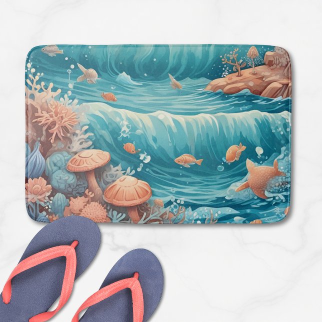 Tropical Coral Ocean Bathroom Rug (Creator Uploaded)