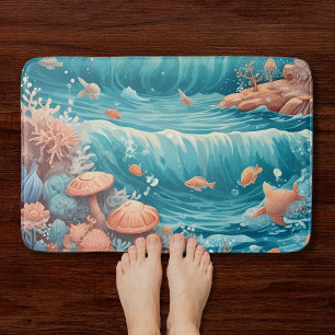 Tropical Coral Ocean Bathroom Rug