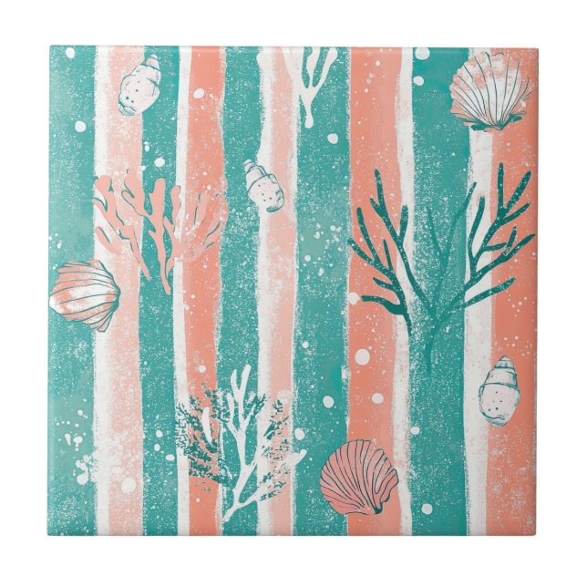 Tropical Coral Ocean Pattern Ceramic Tile (Front)