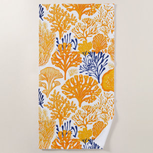 Tropical coral pattern golden beach towel