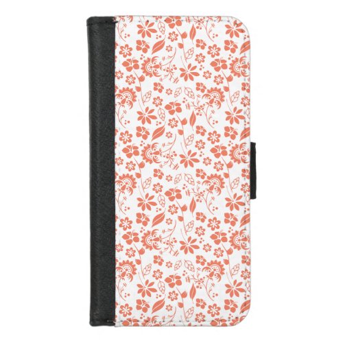 Tropical Coral Peach Spring Flower Pattern iPhone 87 Wallet Case