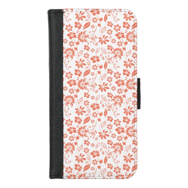 Tropical Coral Peach Spring Flower Pattern iPhone Wallet Case (Front)