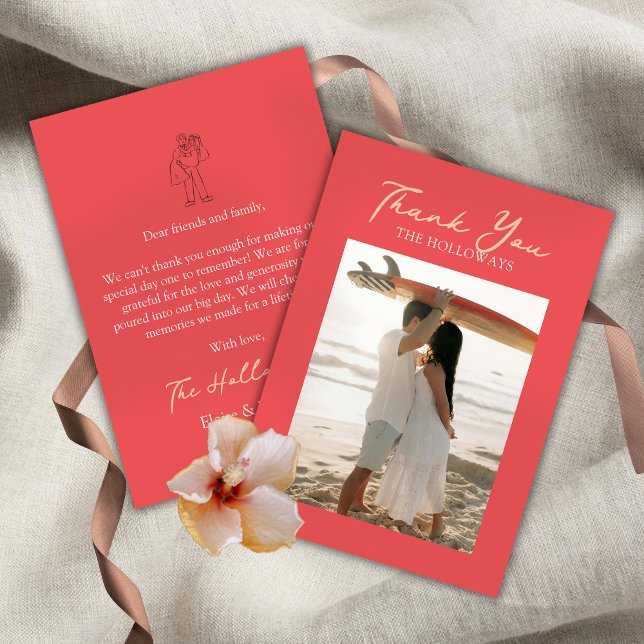 Tropical Coral Pink Flat Thank You Card (Tropical Coral Pink Flat Thank You Card)