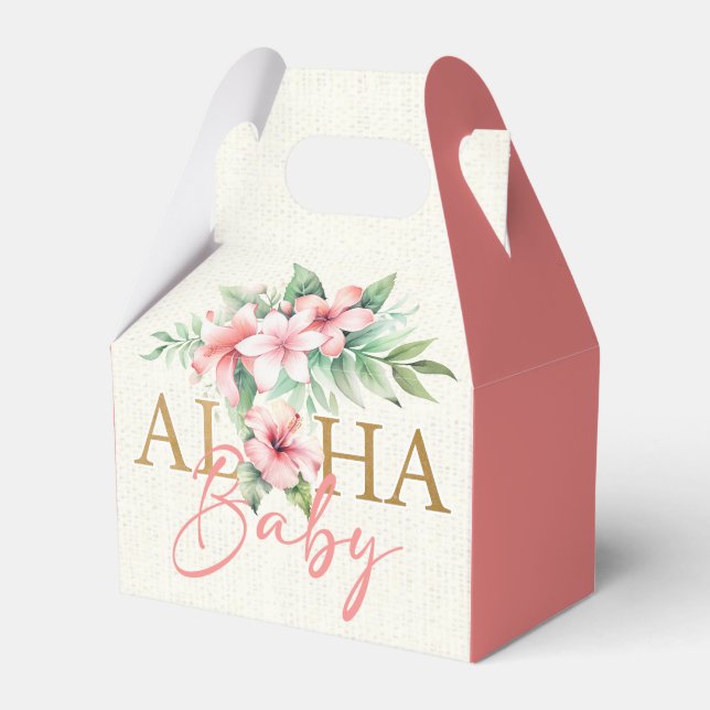 Tropical Coral Pink Floral Aloha Baby Shower Favor Boxes (Front Side)