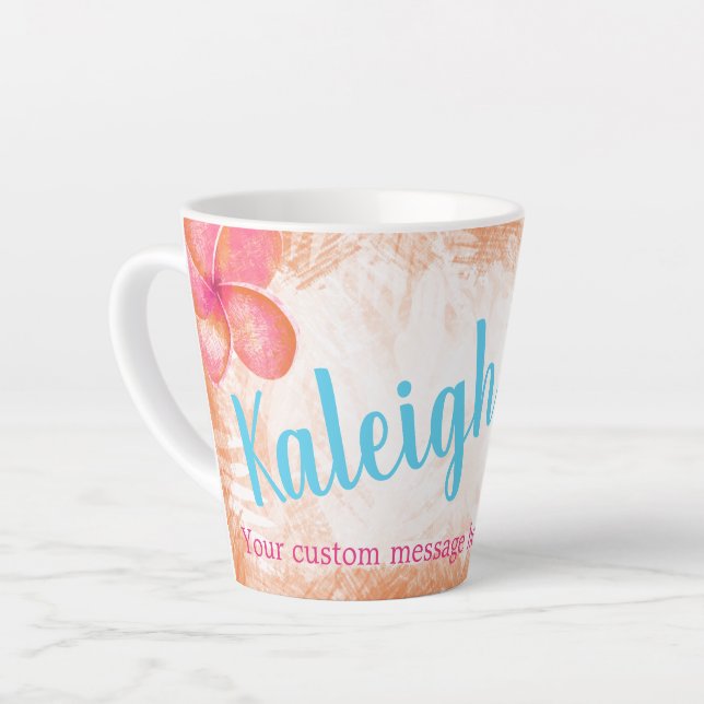 Tropical Coral, Pink Personalized Coffee Mug (Left Angle)