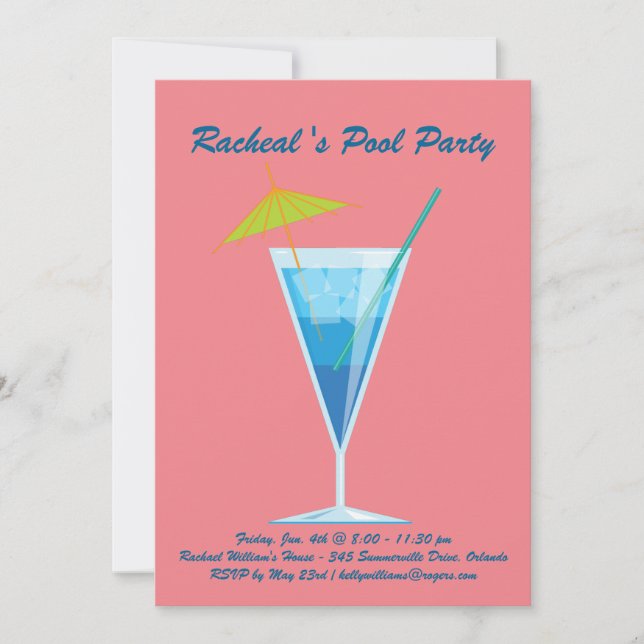 Tropical Coral Pool Party Invitation (Front)