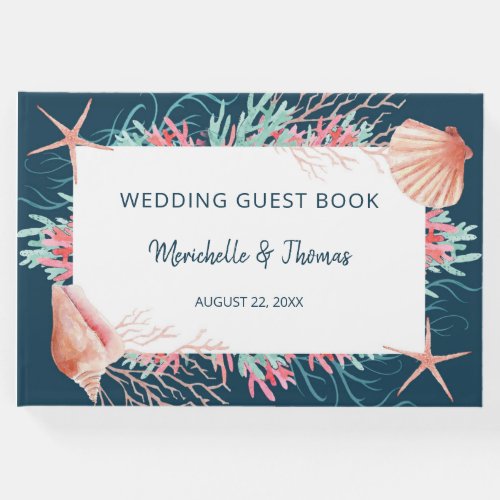 Tropical Coral Reef  Beach Seashells Wedding Guest Book