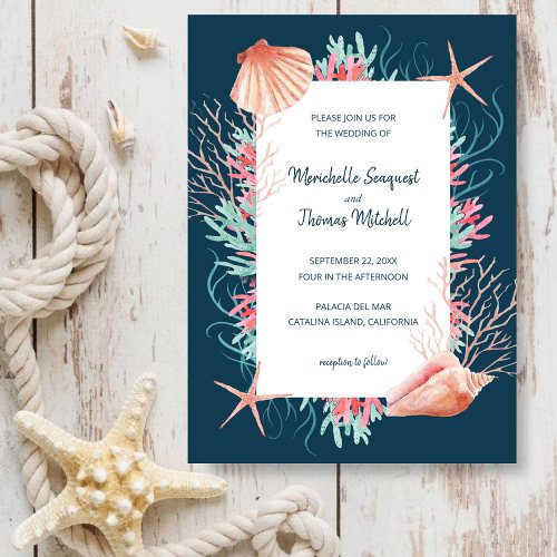 Tropical Coral Reef  Beach Seashells Wedding Invitation