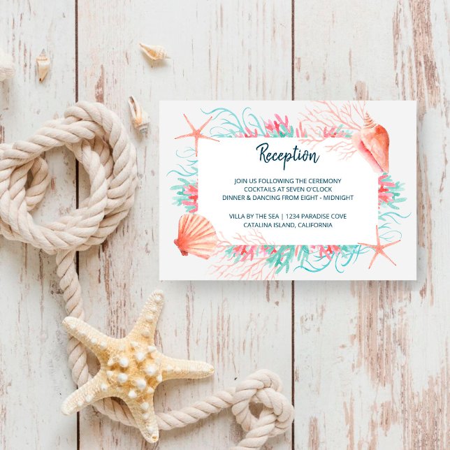 Tropical Coral Reef | Beach Wedding Reception Enclosure Card (Creator Uploaded)