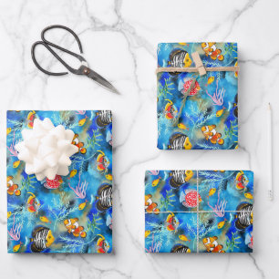 Tropical Coral Reef Fish Watercolor Wrapping Paper