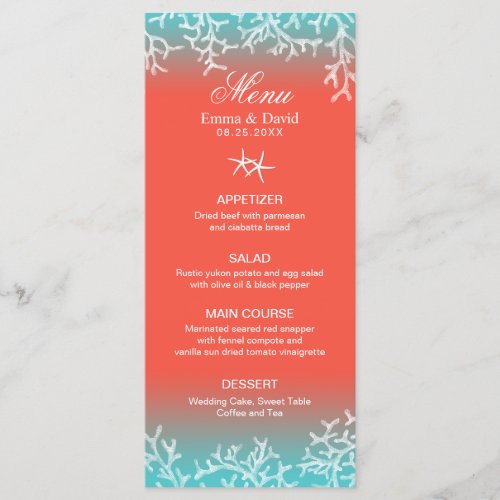 Tropical Coral Reef Starfish Beach Wedding Menu