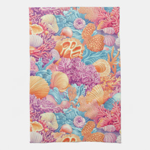 Tropical Coral Reef Turquoise Lavender Marine Kitchen Towel