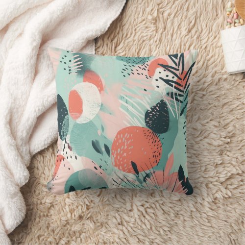 Tropical Coral Teal Mint Pink Modern Throw Pillow