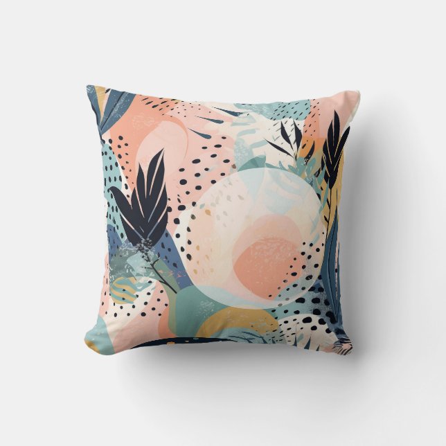 Tropical Coral Teal Pink Modern Abstract Throw Pillow (Front)