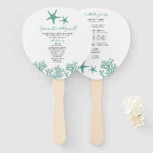 Tropical Coral Wedding Program Fan