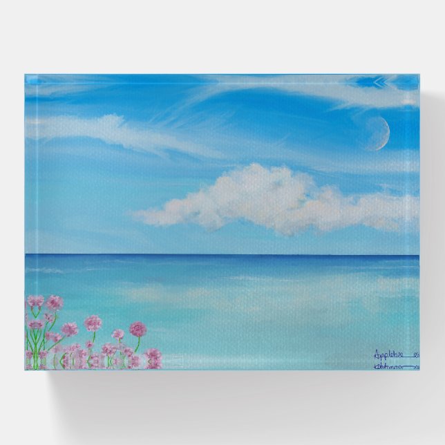 Tropical Cornwall with sea pinks Paperweight (Front)