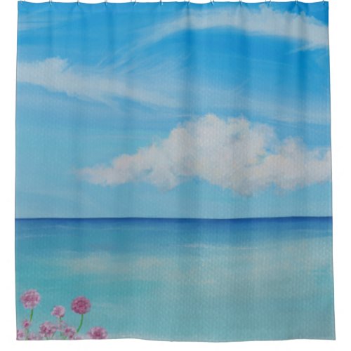 Tropical Cornwall with sea pinks Shower Curtain