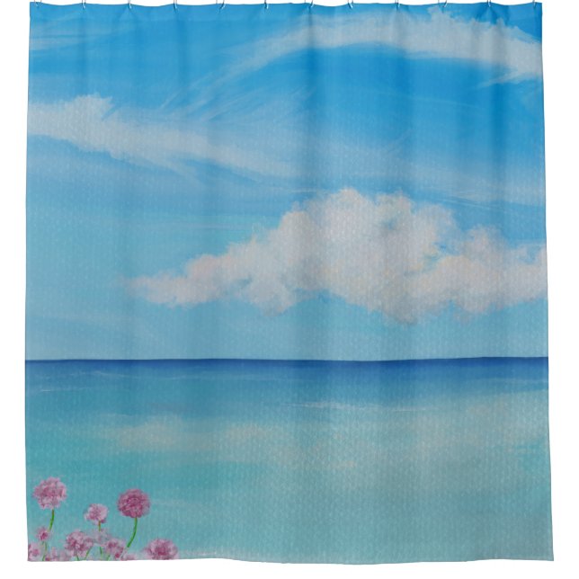 Tropical Cornwall with sea pinks Shower Curtain (Front)