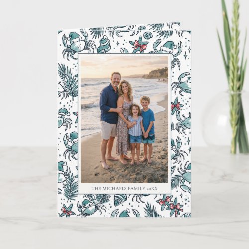 Tropical Crab Santa Family Photo Christmas Holiday Card