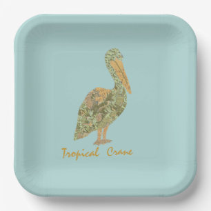 Tropical Crane-Orange Paper Plates