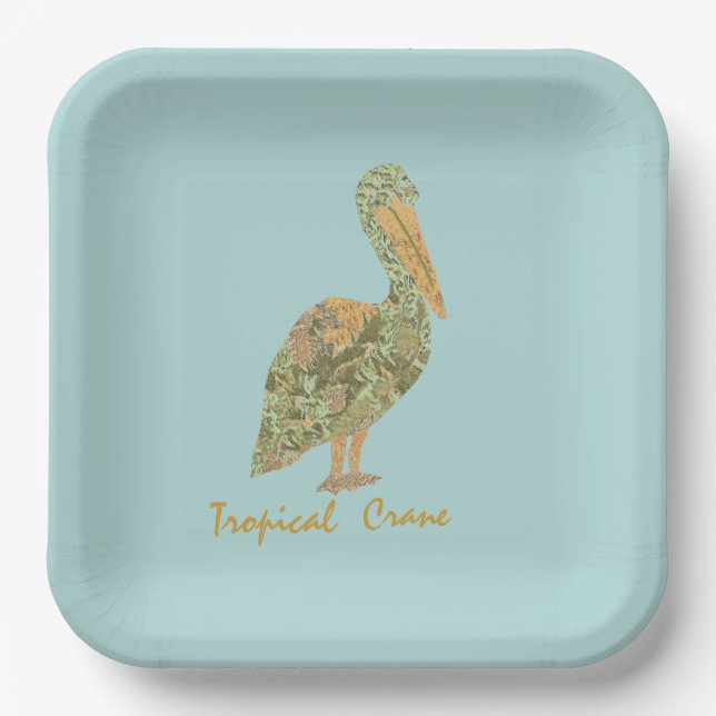 Tropical Crane-Orange   Paper Plates (Front)