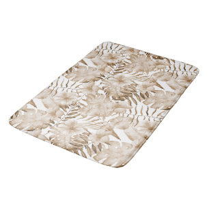 Tropical Cream Floral Leaves Bath Mat