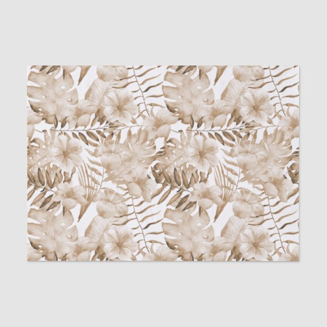 Tropical Cream Floral Leaves Birthday Tissue Paper (Front)