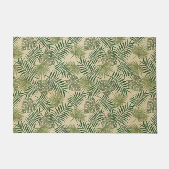 Tropical Cream Green Leaves         Doormat (Front)