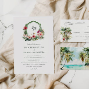 Tropical Crest Hibiscus Hawaii Destination Wedding Invitation